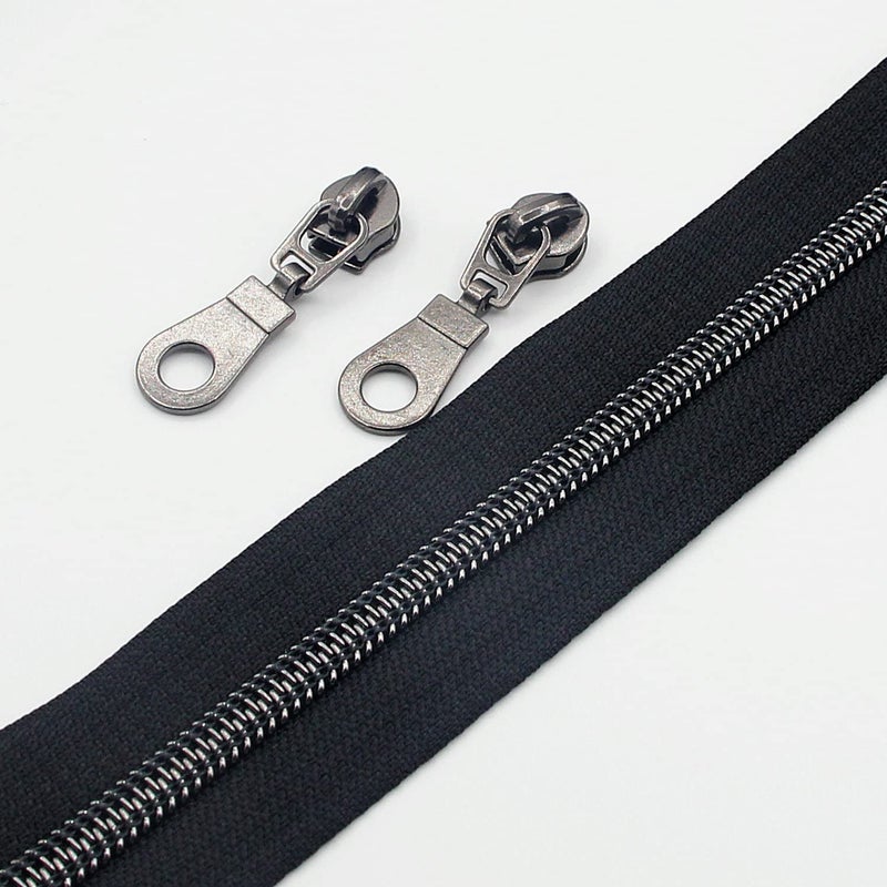 Leekayer #5 Black Nickel Metallic Nylon Coil Teeth Zippers by The Yard Bulk 10 Yards Black Tape with 25pcs Black Nickel Sliders for DIY Sewing Tailor Craft Bag(Black) - Image 4